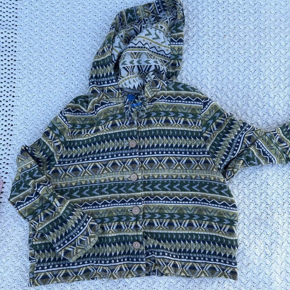 YUVITA WOMENS MEDIUM Green and Blue Patterned Button-Up Jacket - Picture 8 of 8